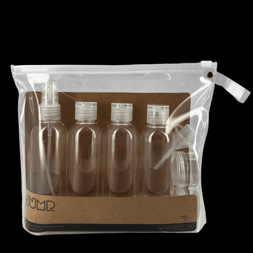 Trousse toilette transparente & Flacons de voyage
