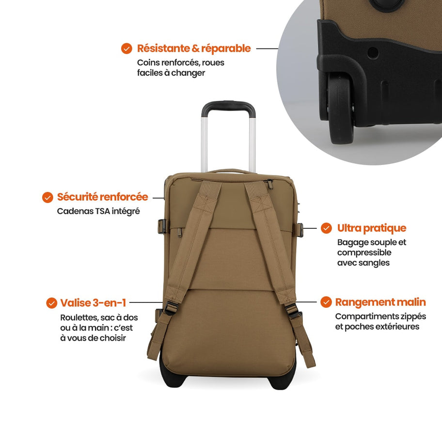 Sac de voyage 2 roues Large 80x41x34 cm - Dunaa Jump | 3 en 1 avec bretelles amovibles