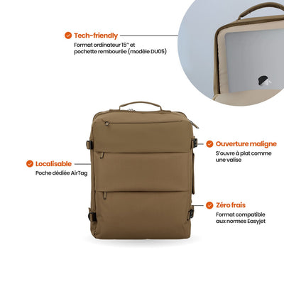 Sac à dos de voyage cabine 45x35x20 - Dunaa Jump | Compatible Easyjet