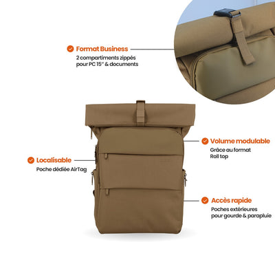 Sac à dos de ville rolltop - Dunaa Jump | Capacité extensible